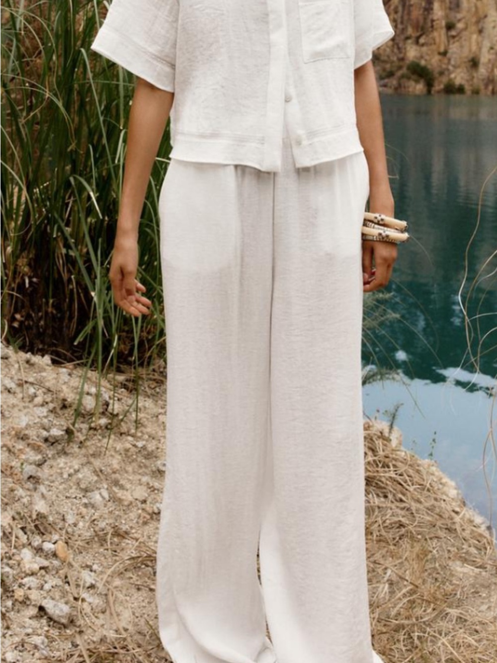 Zara white Wide-Leg-Blend Pants
